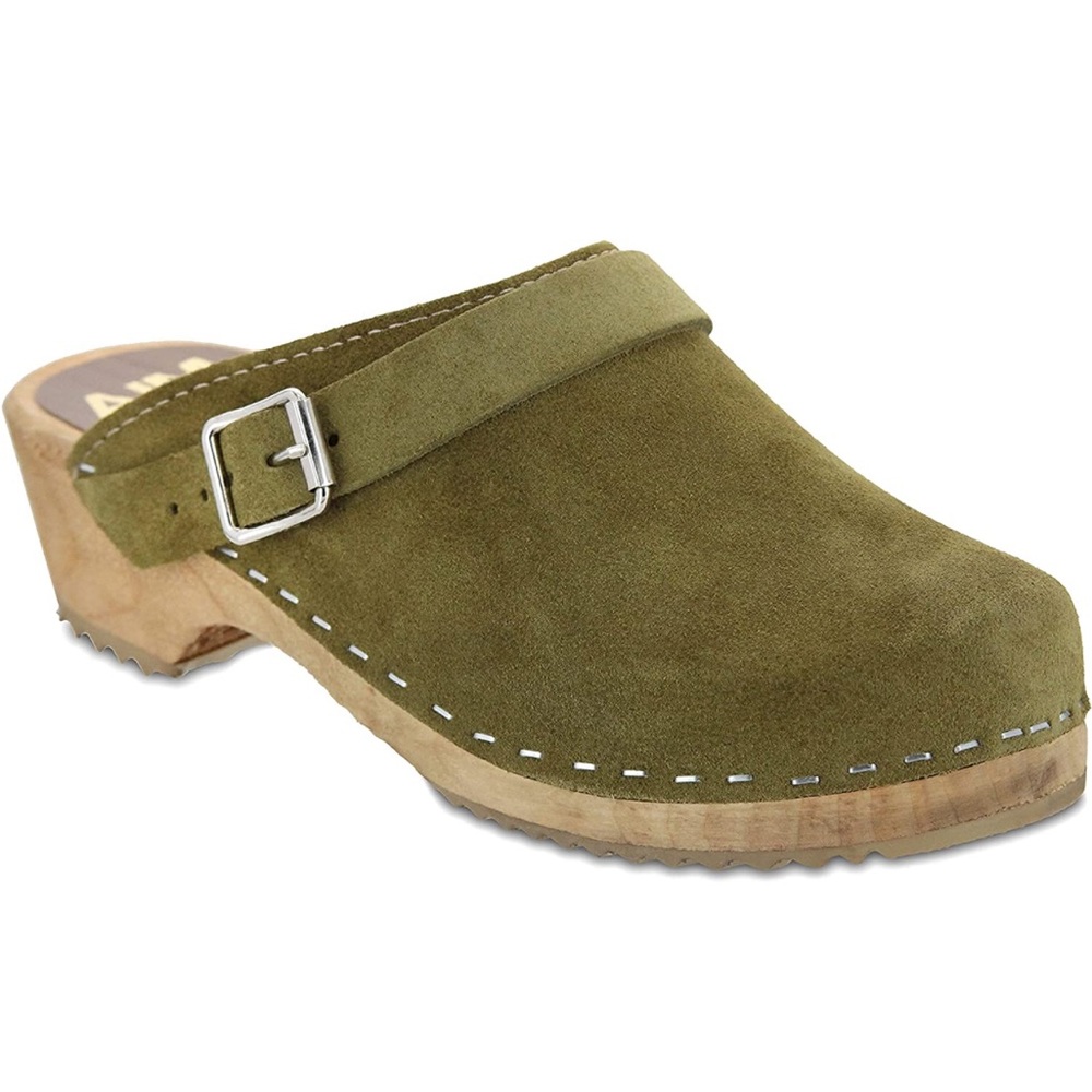 MIA Alma Swedish Clogs - Olive Green Leather